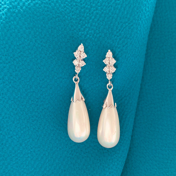 Vivian Ohrringe Perlenschmuck Orquidea treppenförmige Perle und Zirkonia Steine