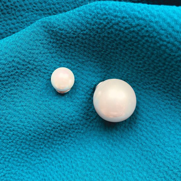 Ohrringe Perlen Schmuck Mallorca 2 asymmetrischen Perlen in 7 und 12 mm