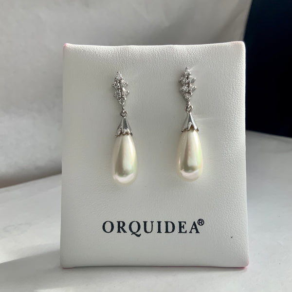 Vivian Ohrringe Perlenschmuck Orquidea treppenförmige Perle und Zirkonia Steine